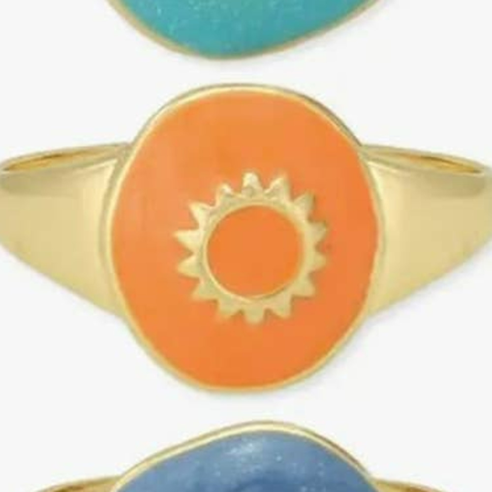 Celestial Enamel Gold Ring Sun Moon Stars Orange Sun
